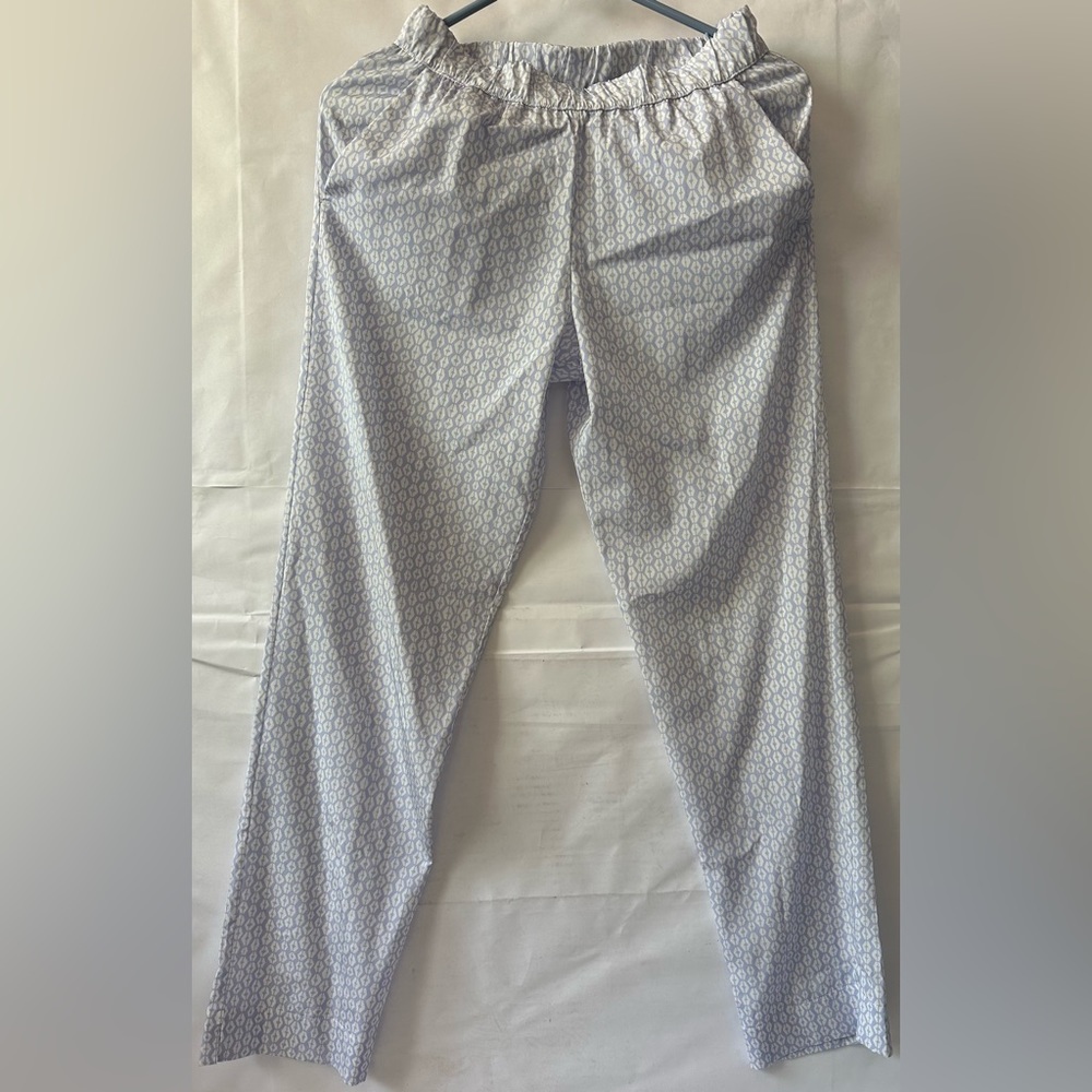 Whyci Milano Womens Printed Elastic Waist Slim Trouser Pants Blue White Sz IT 40